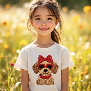 Puppy T-shirt Faux Crochet White New S M L XL Cute doodle dog lovers puppies